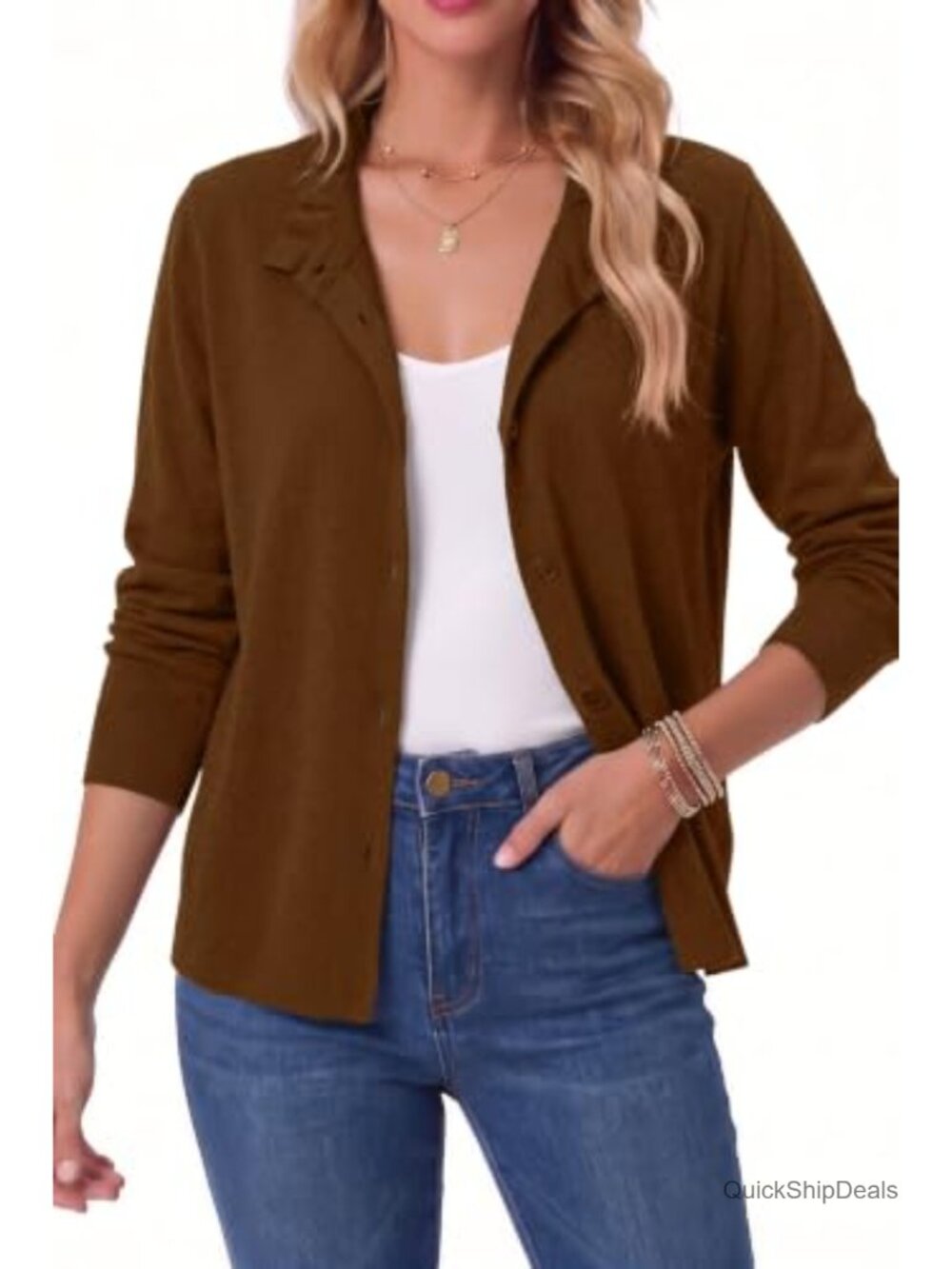 Lightweight Ruffle Trim Button-Down Cardigan Sweater Loose Fit
